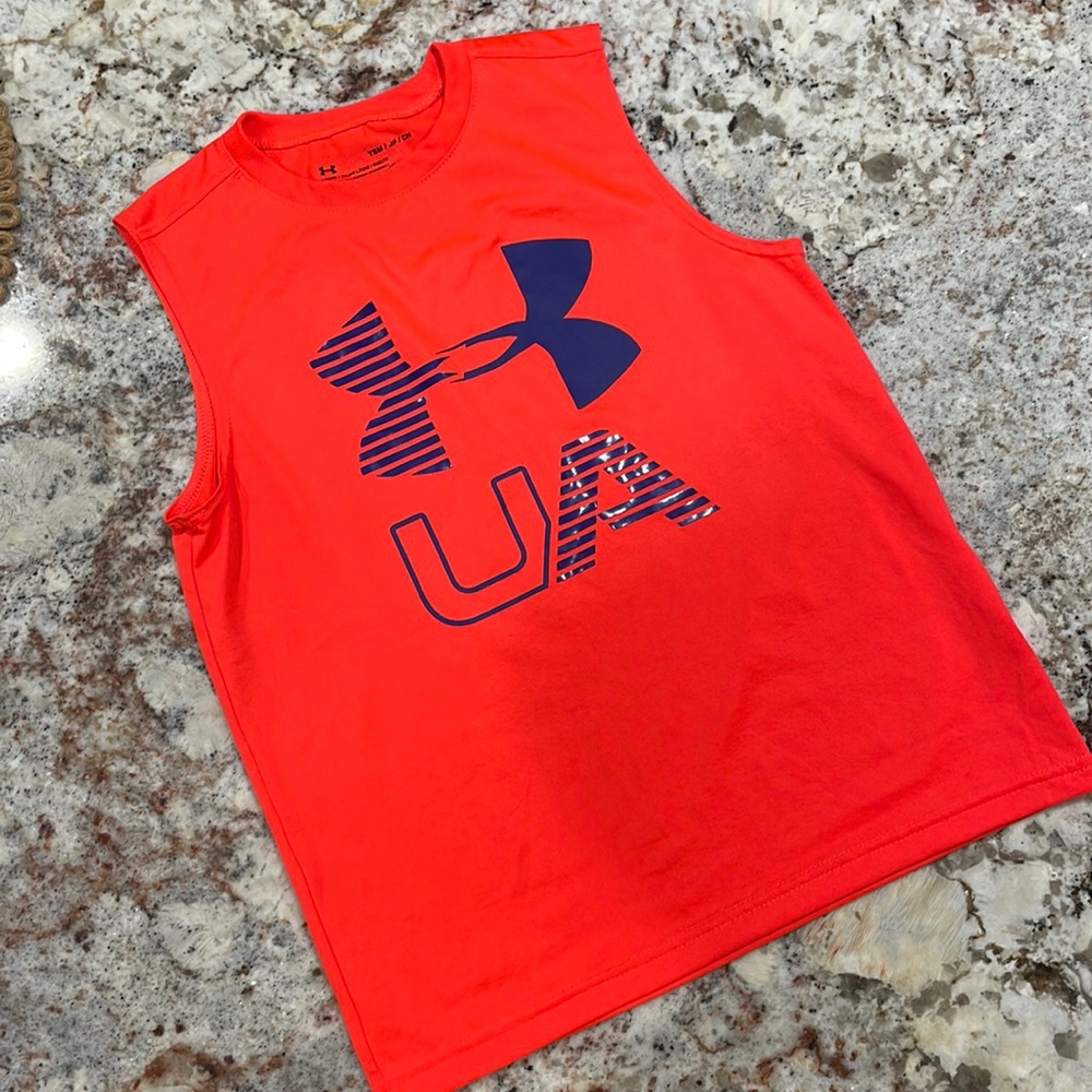 Little boys size youth small 7-8 Under Armour orange tank top